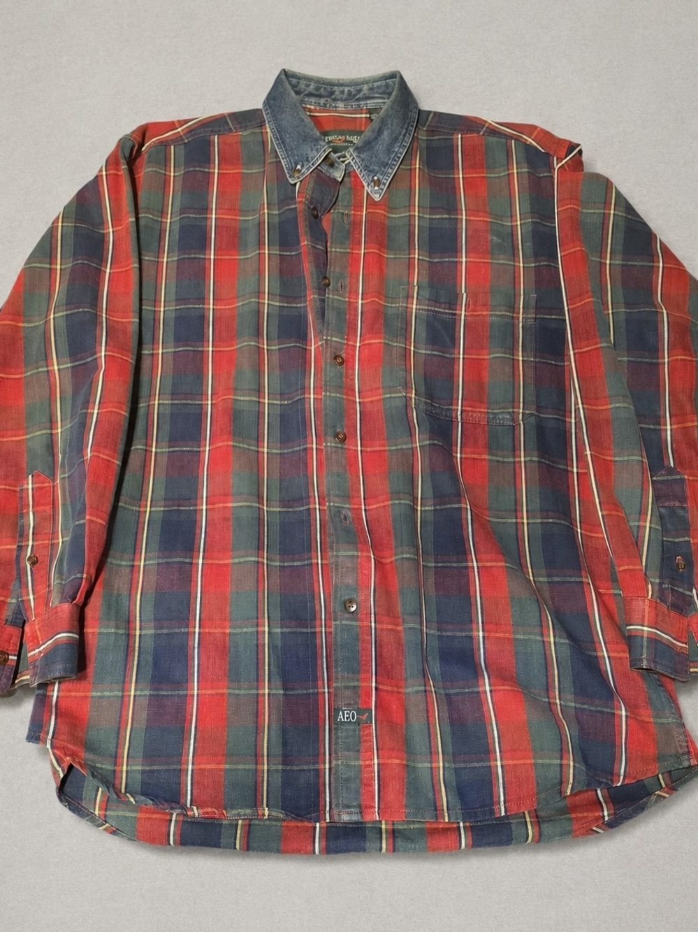 Vintage American Eagle Outfitters Plaid Denim Collar Shirt Men’s M 90s AEO